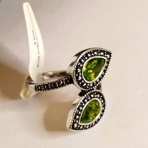 NWT 7 Charming Sisters Silver Tone Crystal Leaf Wrap Ring Size 6